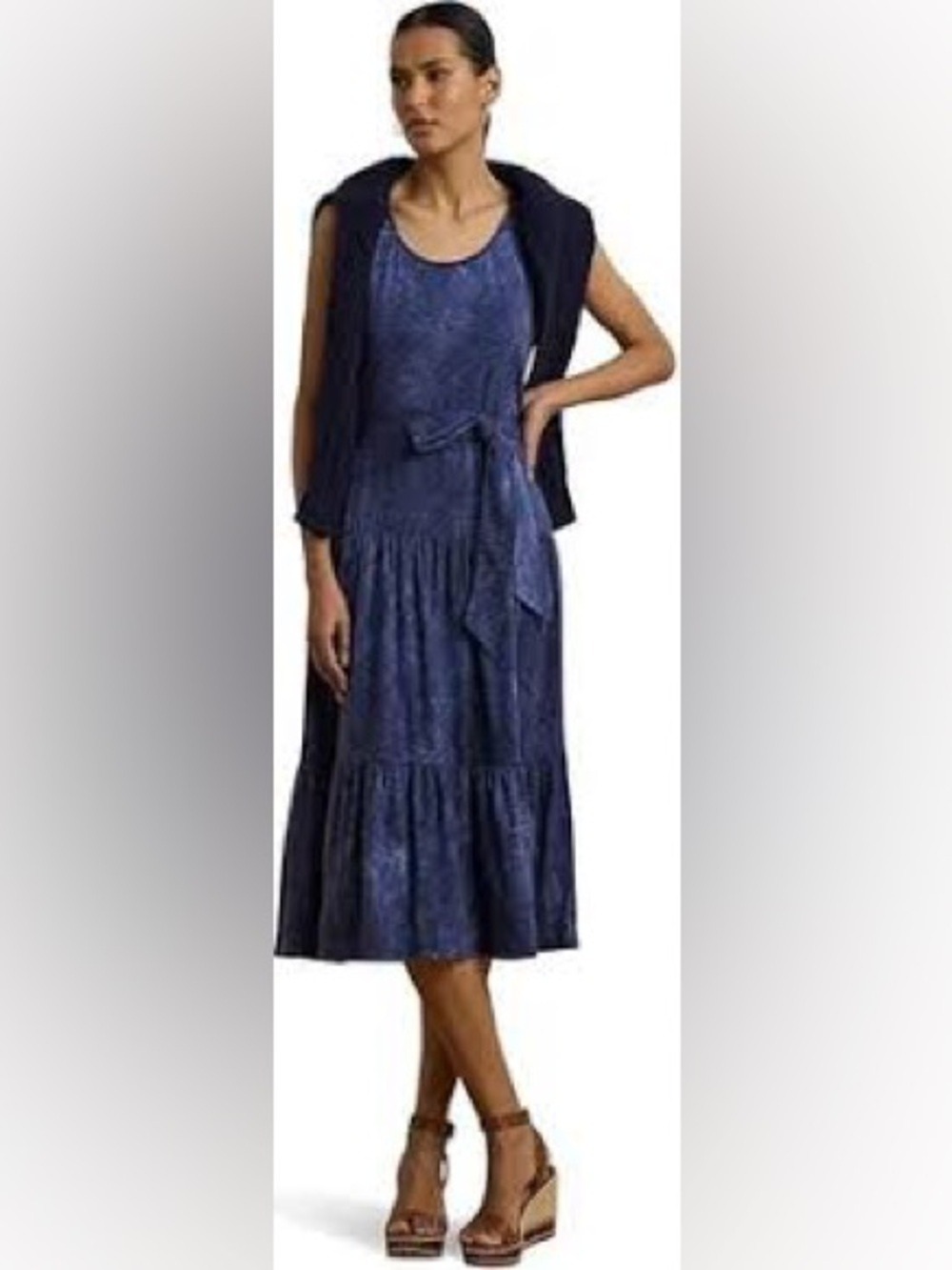Lauren Ralph Lauren Navy Sleeveless Tiered Midi Dress
